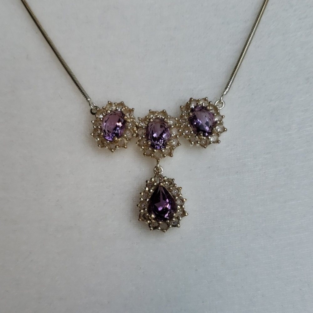 Sterling Silver Amethyst Diamond Necklace